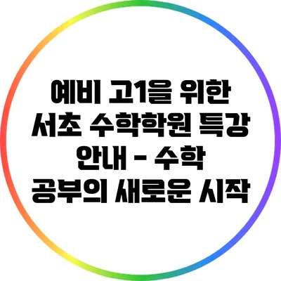 예비 고1을 위한 서초 수학학원 특강 안내 - 수학 공부의 새로운 시작
