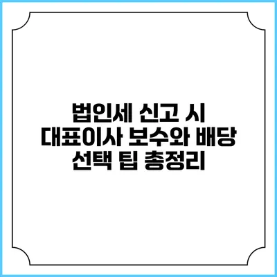 법인세 신고 시 대표이사 보수와 배당 선택 팁 총정리