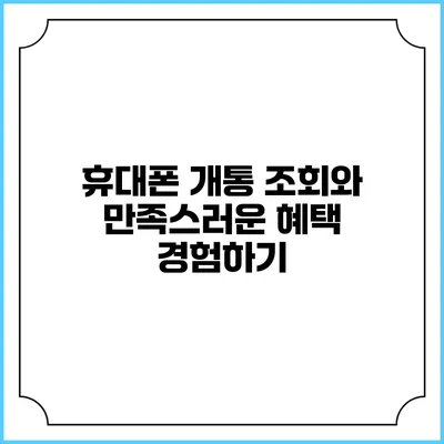 휴대폰 개통 조회와 만족스러운 혜택 경험하기